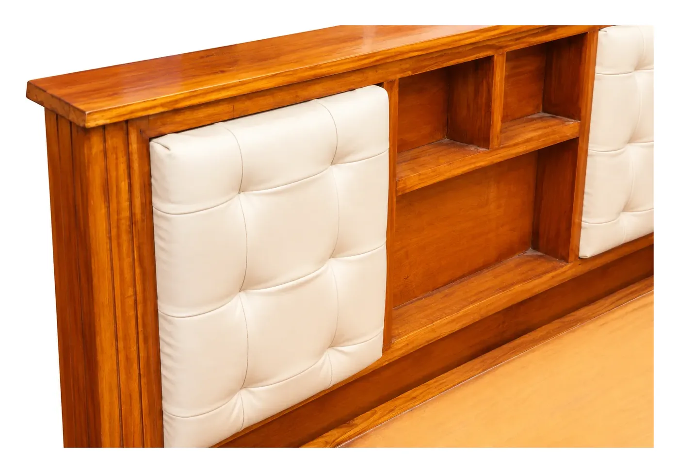 Wooden Bed, Tufted Headboard with Shelves, photo 5