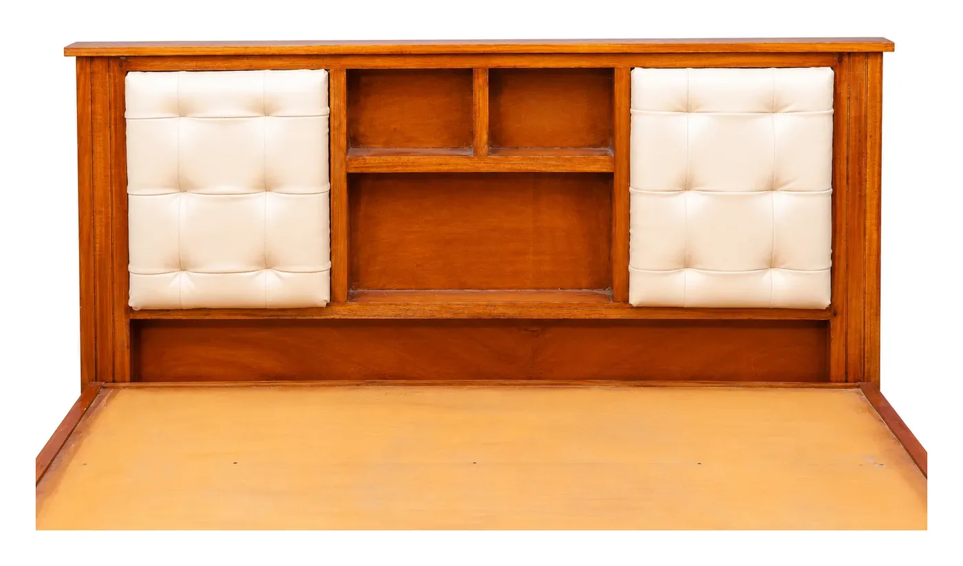 Wooden Bed, Tufted Headboard with Shelves, photo 6